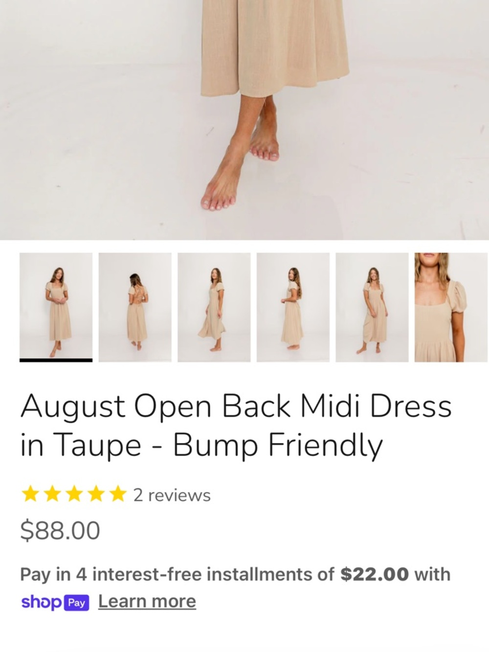 Worth Collective August Dress in Taupe Large - Picture 7 of 8